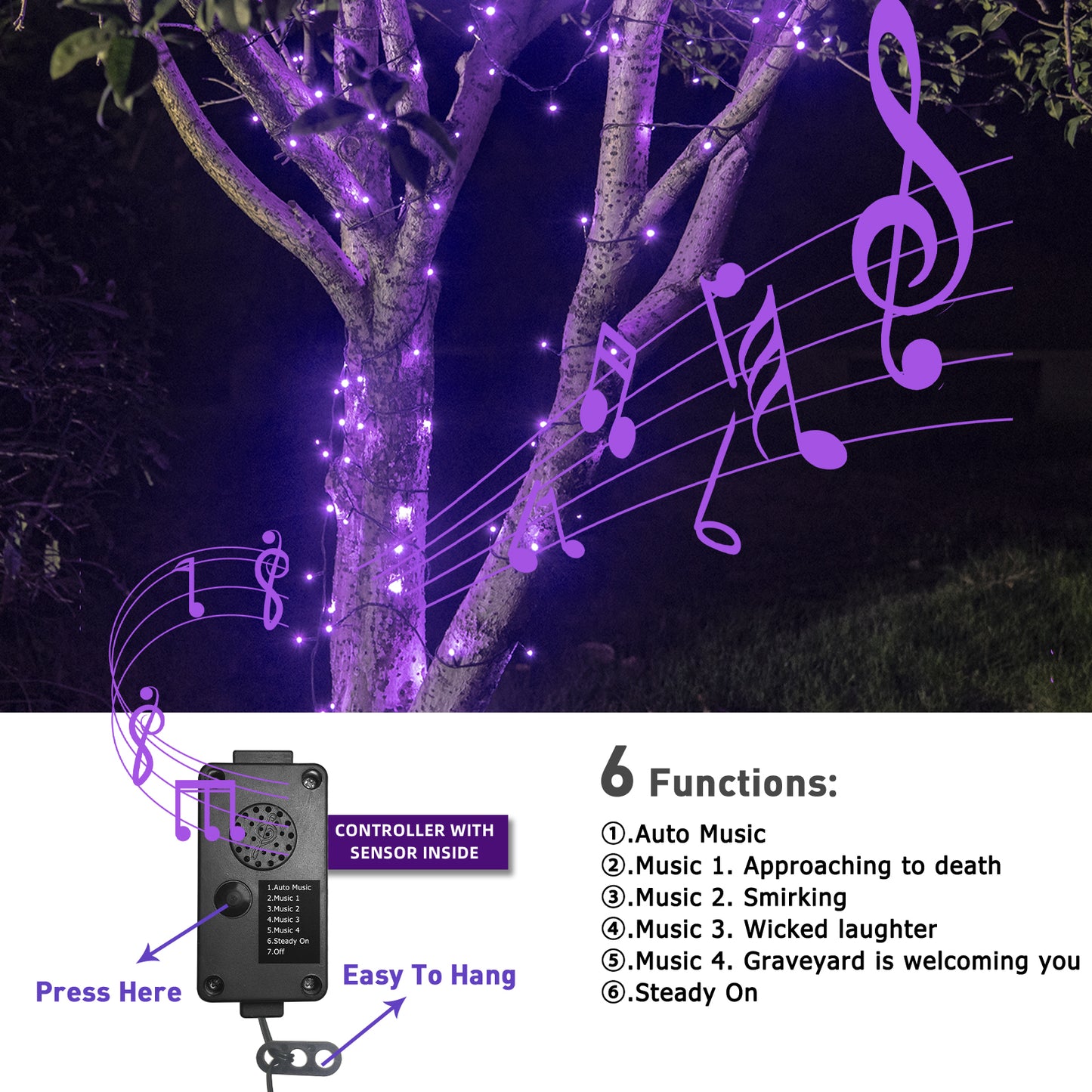 EAMBRITE Halloween Decorations 200 LED Halloween String Lights with Spooky Music