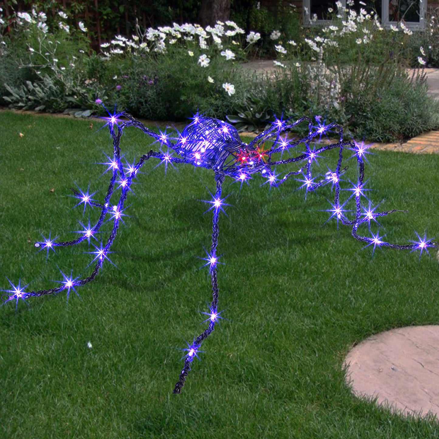 EAMBRITE 5FT Halloween Giant Spider, Light Up Spider Outdoor with 84 LED Purple Lights