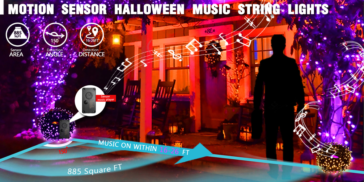 EAMBRITE Halloween Decorations 200 LED Halloween String Lights with Spooky Music