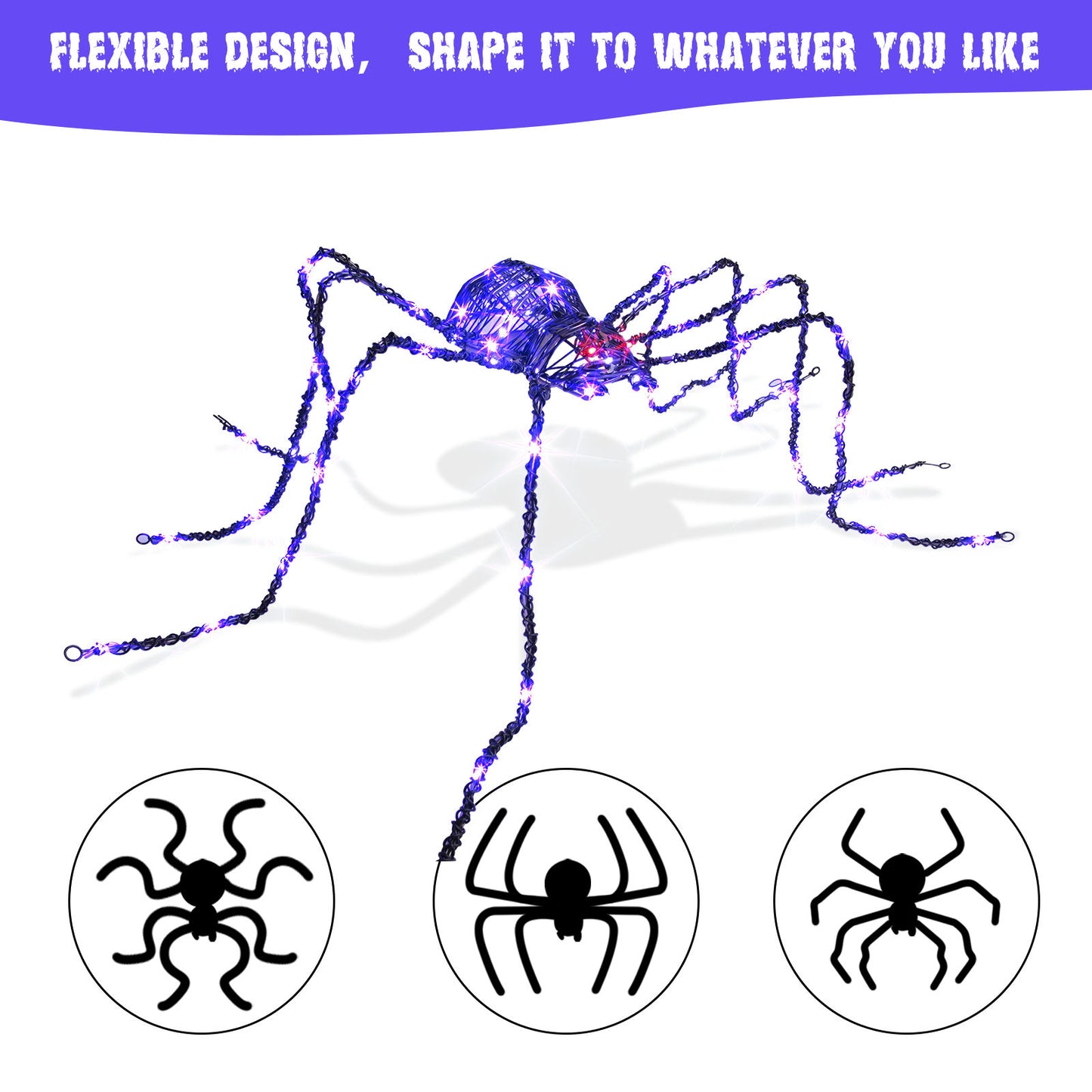 EAMBRITE 5FT Halloween Giant Spider, Light Up Spider Outdoor with 84 LED Purple Lights
