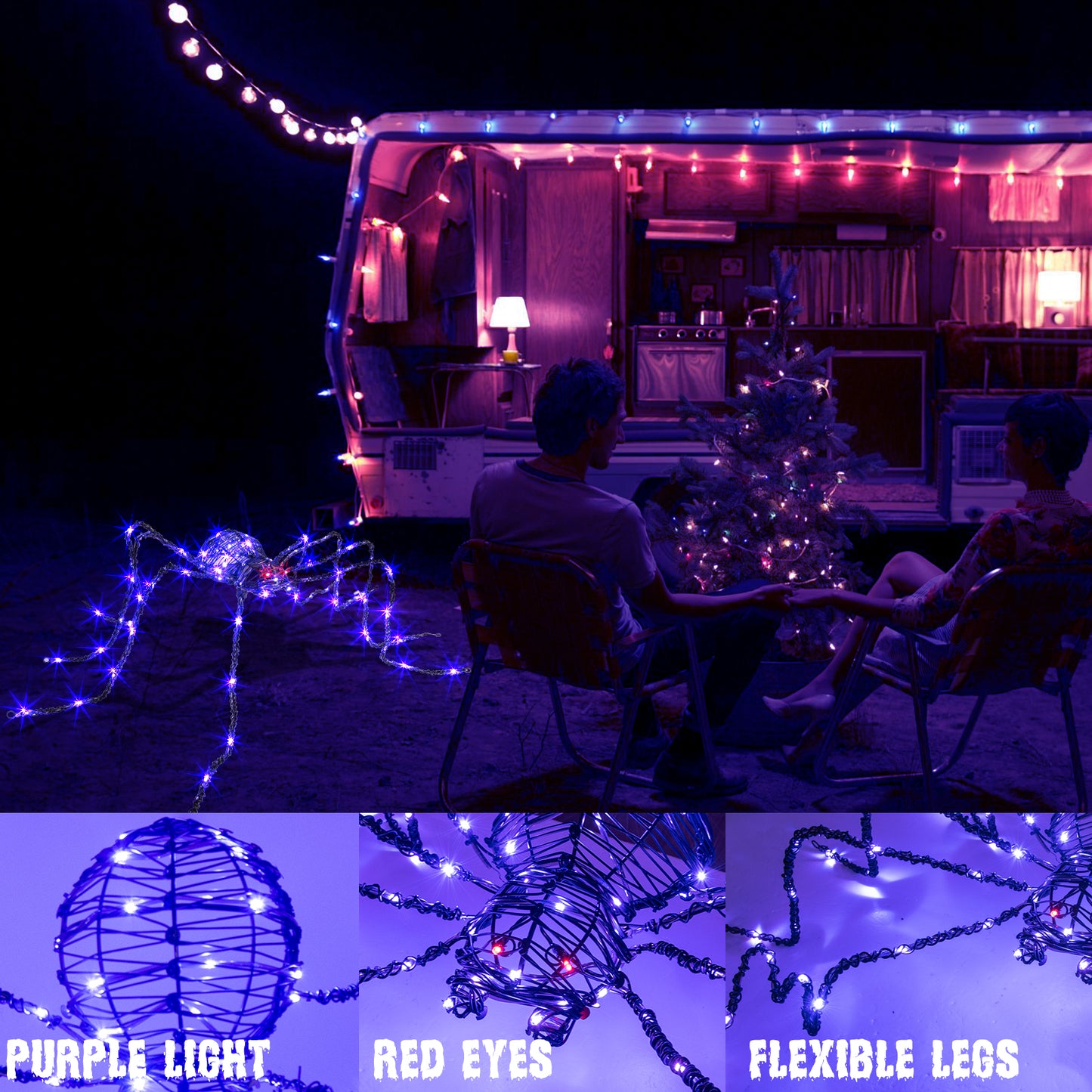 EAMBRITE 5FT Halloween Giant Spider, Light Up Spider Outdoor with 84 LED Purple Lights