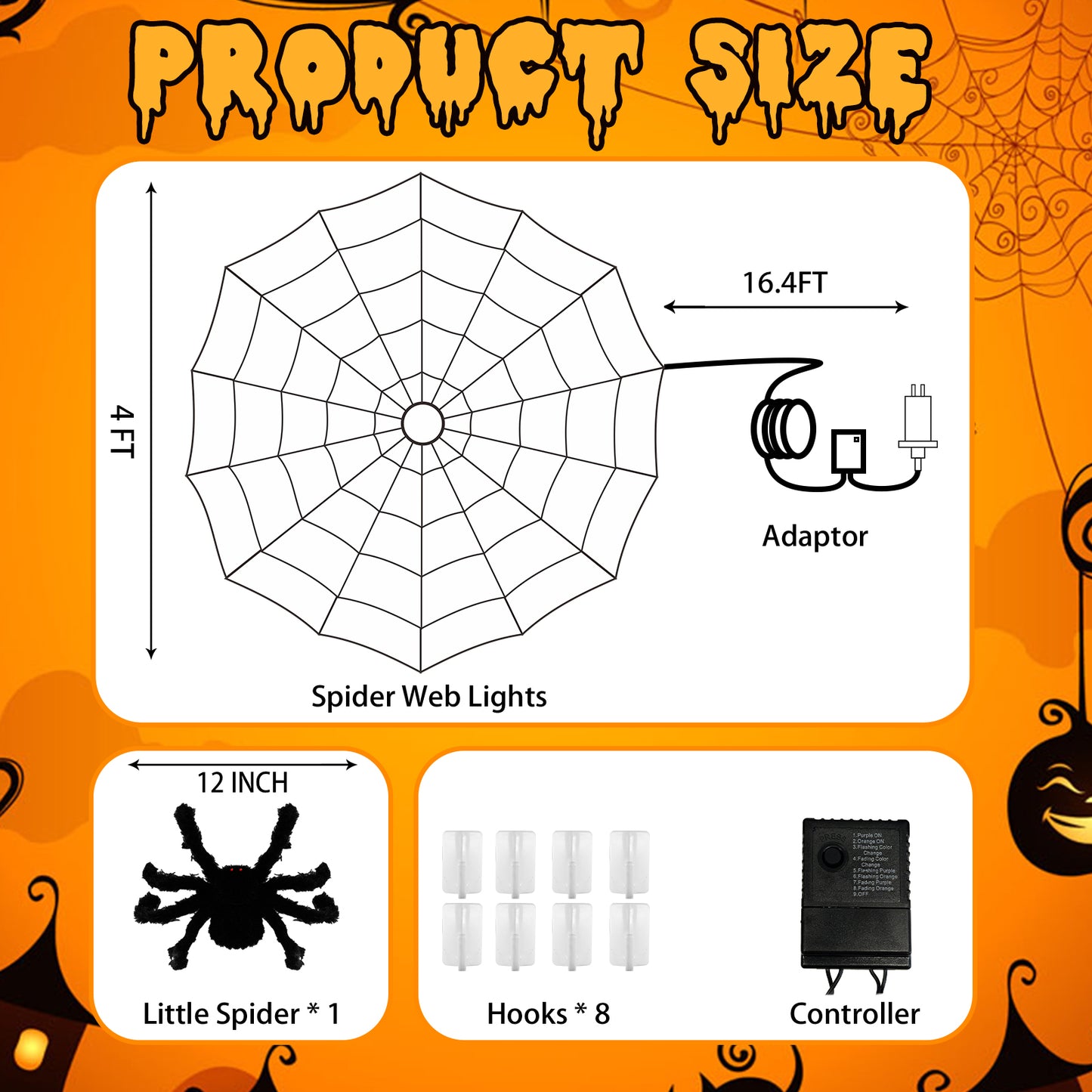 EAMBRITE Halloween Spider Web Lights with 84LED Orange/Purple Lights