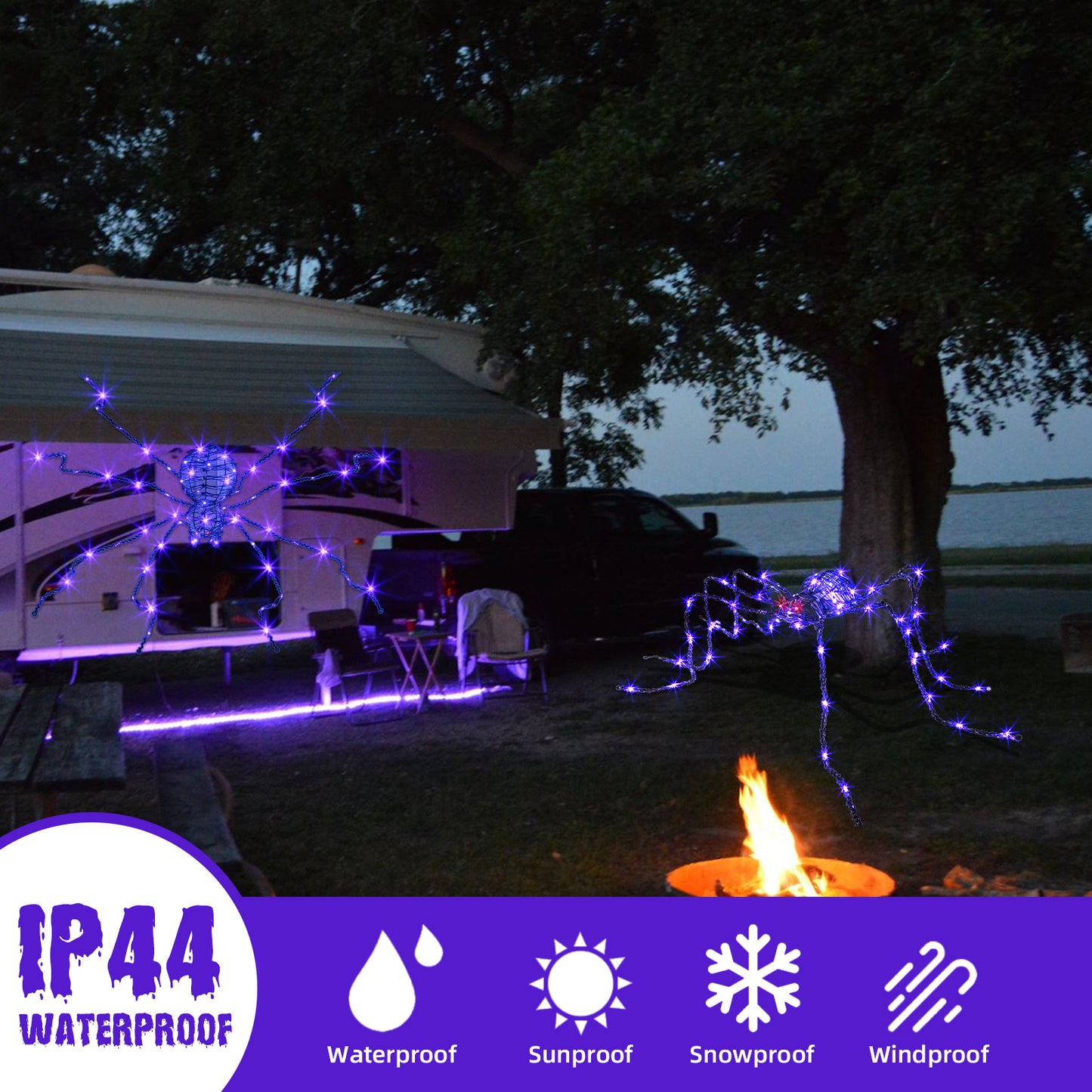 EAMBRITE 5FT Halloween Giant Spider, Light Up Spider Outdoor with 84 LED Purple Lights