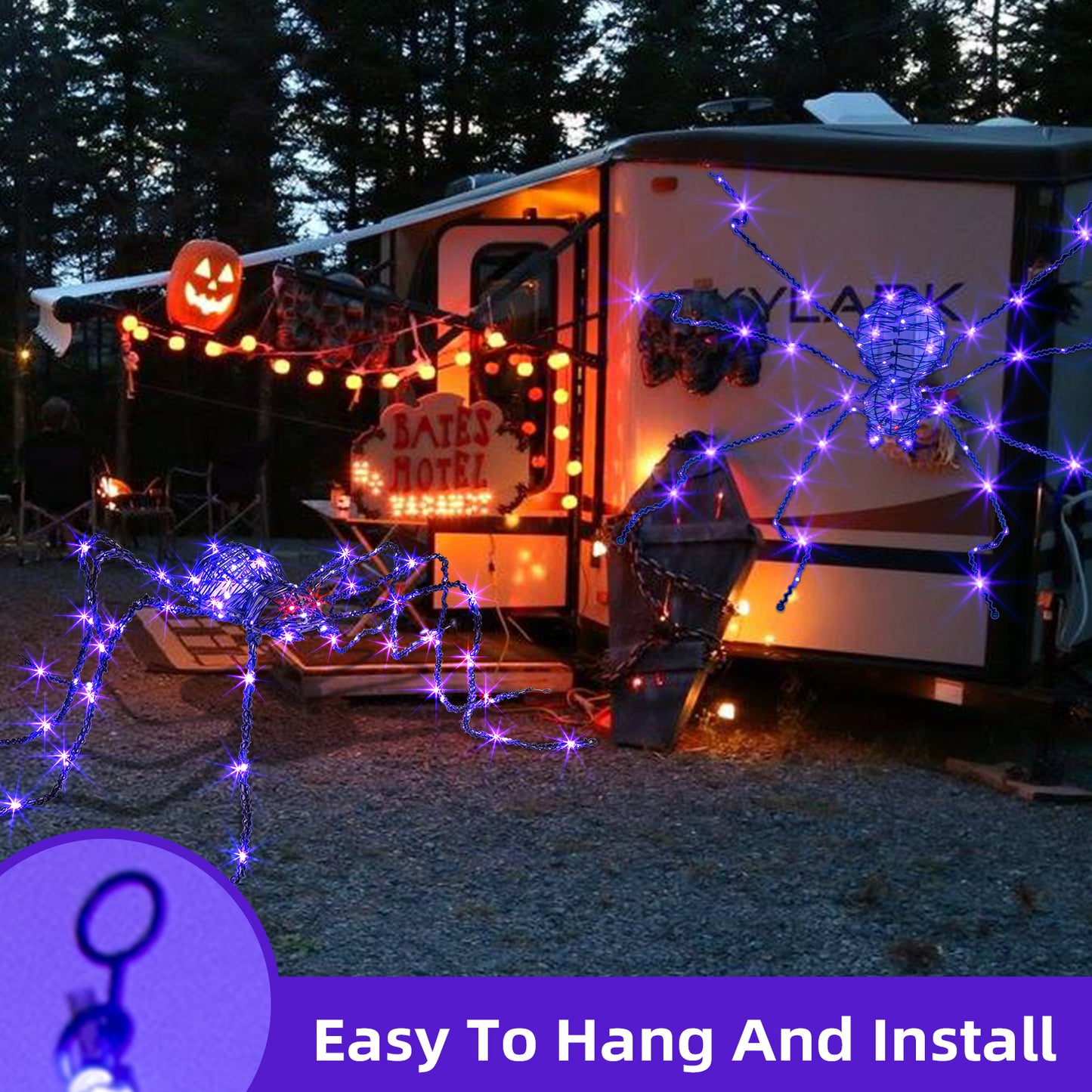 EAMBRITE 5FT Halloween Giant Spider, Light Up Spider Outdoor with 84 LED Purple Lights