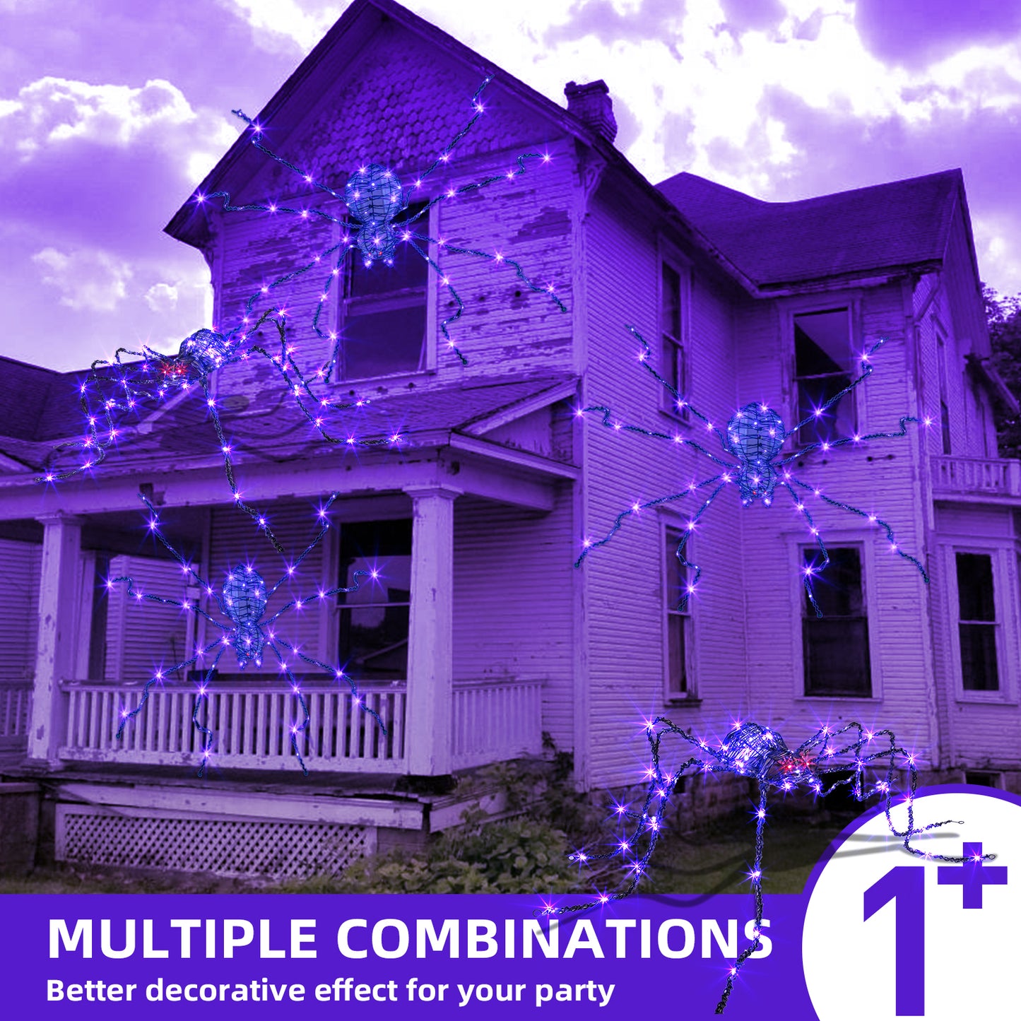 EAMBRITE 5FT Halloween Giant Spider, Light Up Spider Outdoor with 84 LED Purple Lights
