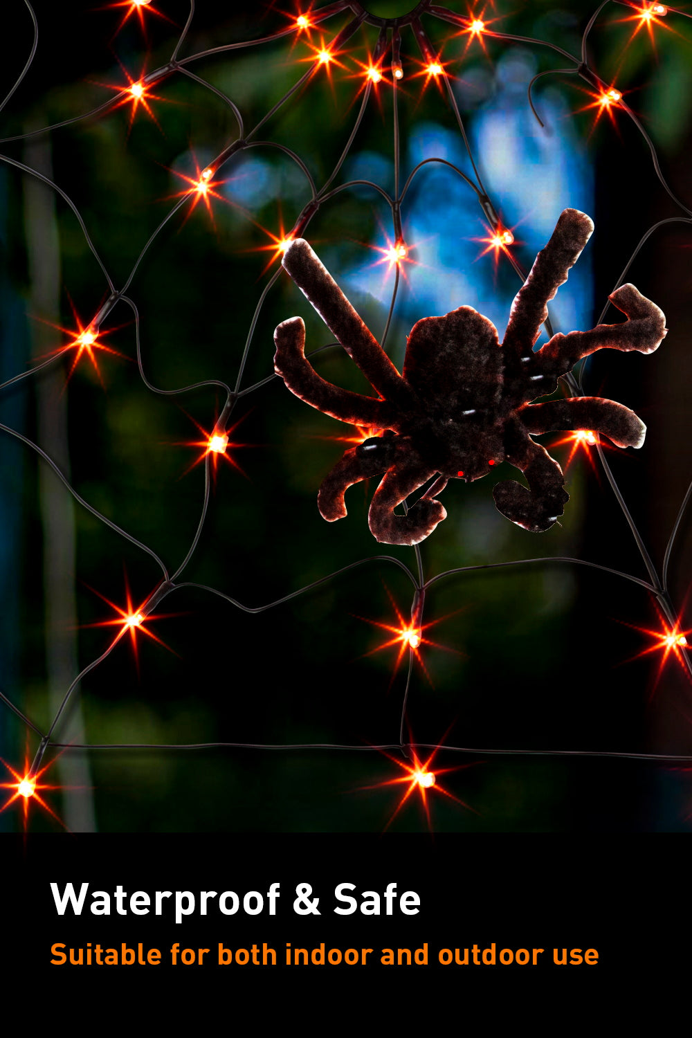 EAMBRITE Halloween Spider Web Lights with 70LED Orange Lights