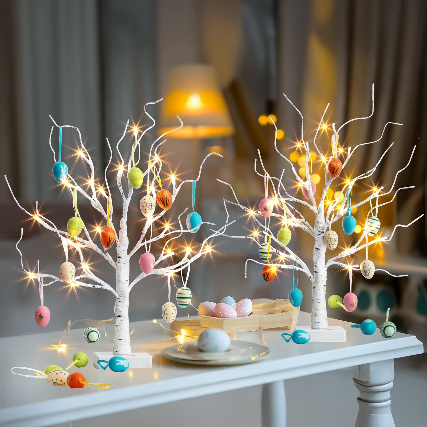 EAMBRITE Easter Decorations Easter Tree with 18x2 pcs Eggs Ornaments