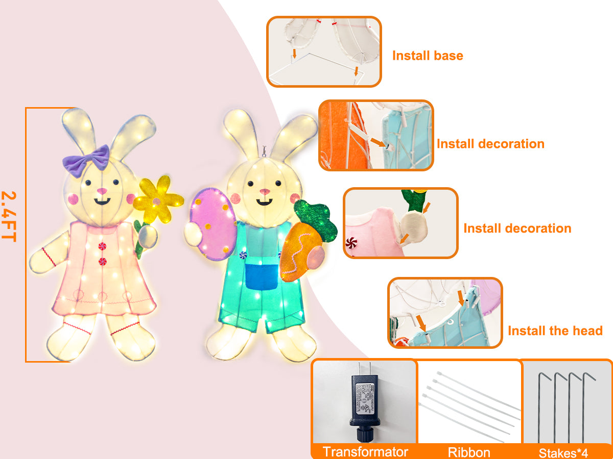 EAMBRITE 2 Pack Easter Decorations Outdoor Bunny Decor
