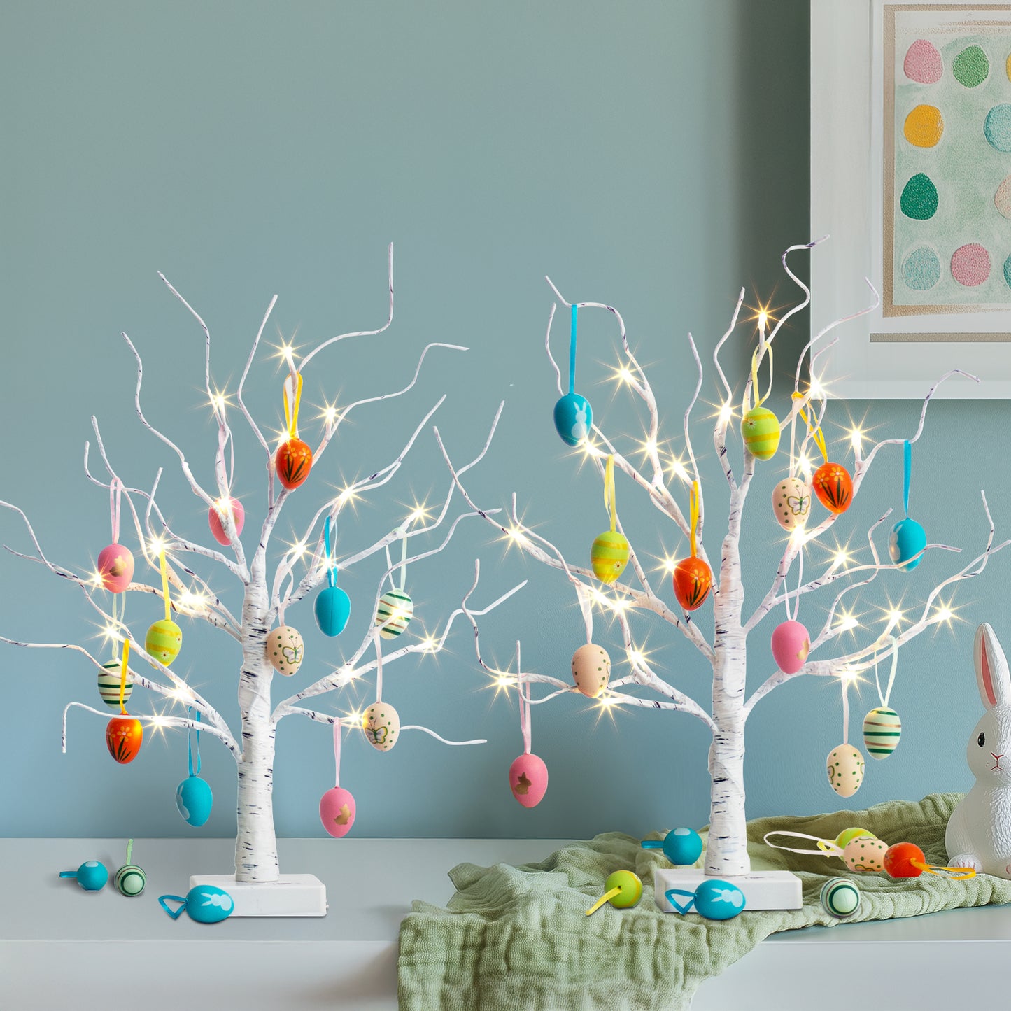 EAMBRITE Easter Decorations Easter Tree with 18x2 pcs Eggs Ornaments