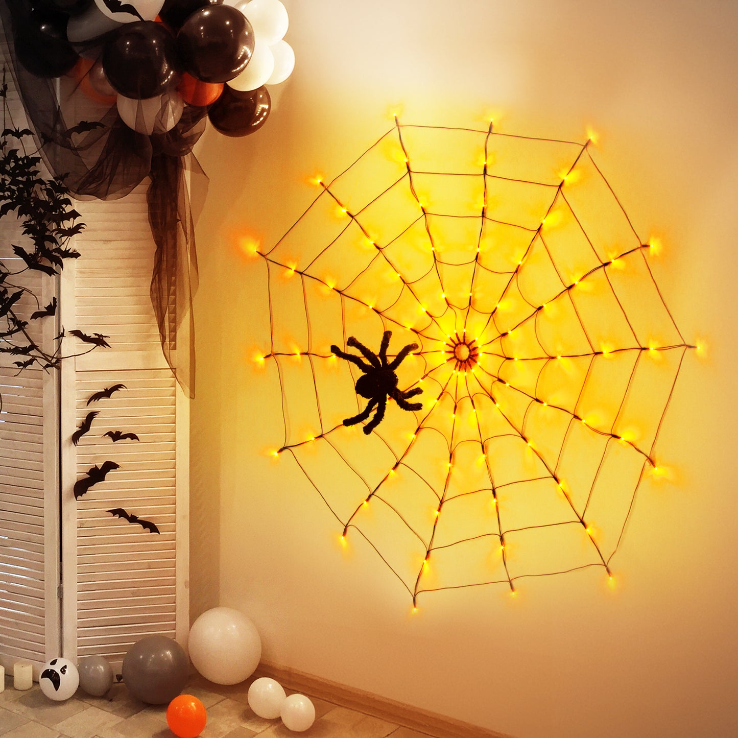 EAMBRITE Halloween Spider Web Lights with 84LED Orange/Purple Lights