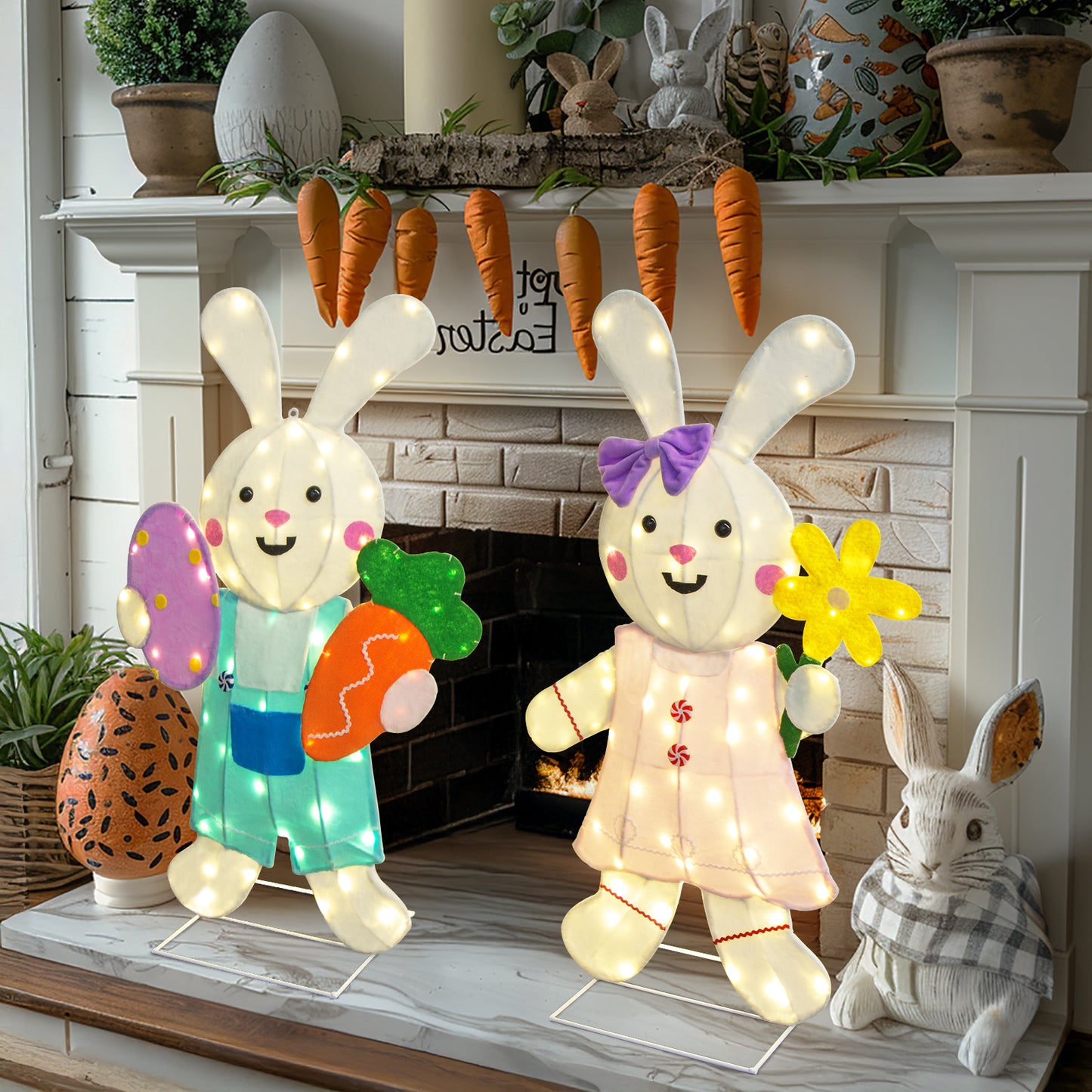 EAMBRITE 2 Pack Easter Decorations Outdoor Bunny Decor