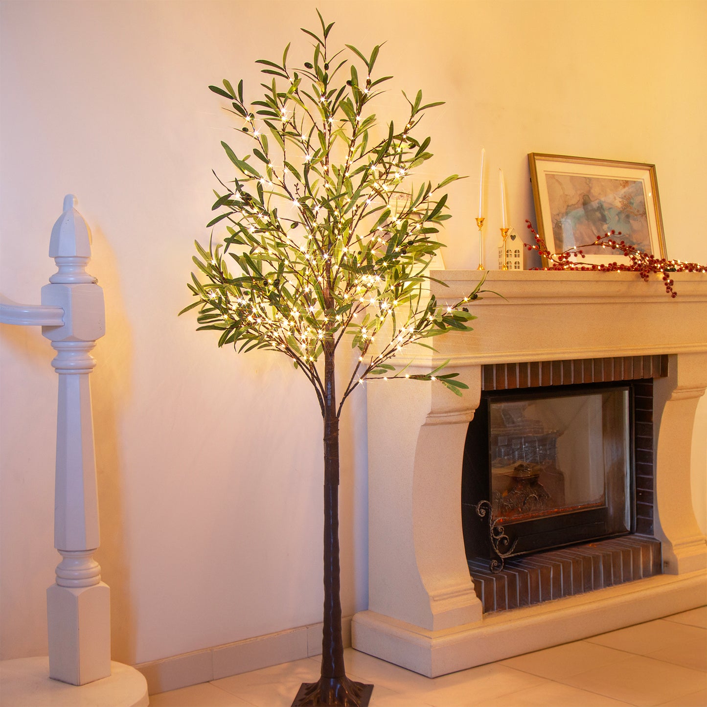 EAMBRITE Lighted Olive Tree Artificial Indoor, 6Ft Eucalyptus Tree with Fairy Lights