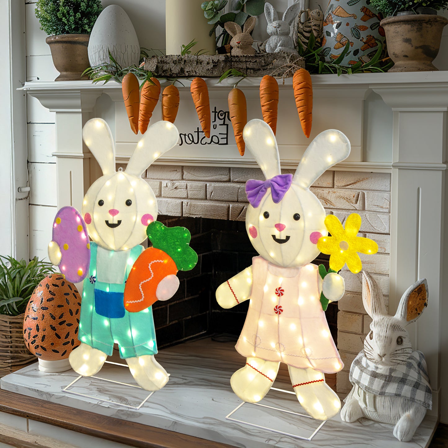EAMBRITE 2 Pack Easter Decorations Outdoor Bunny Decor
