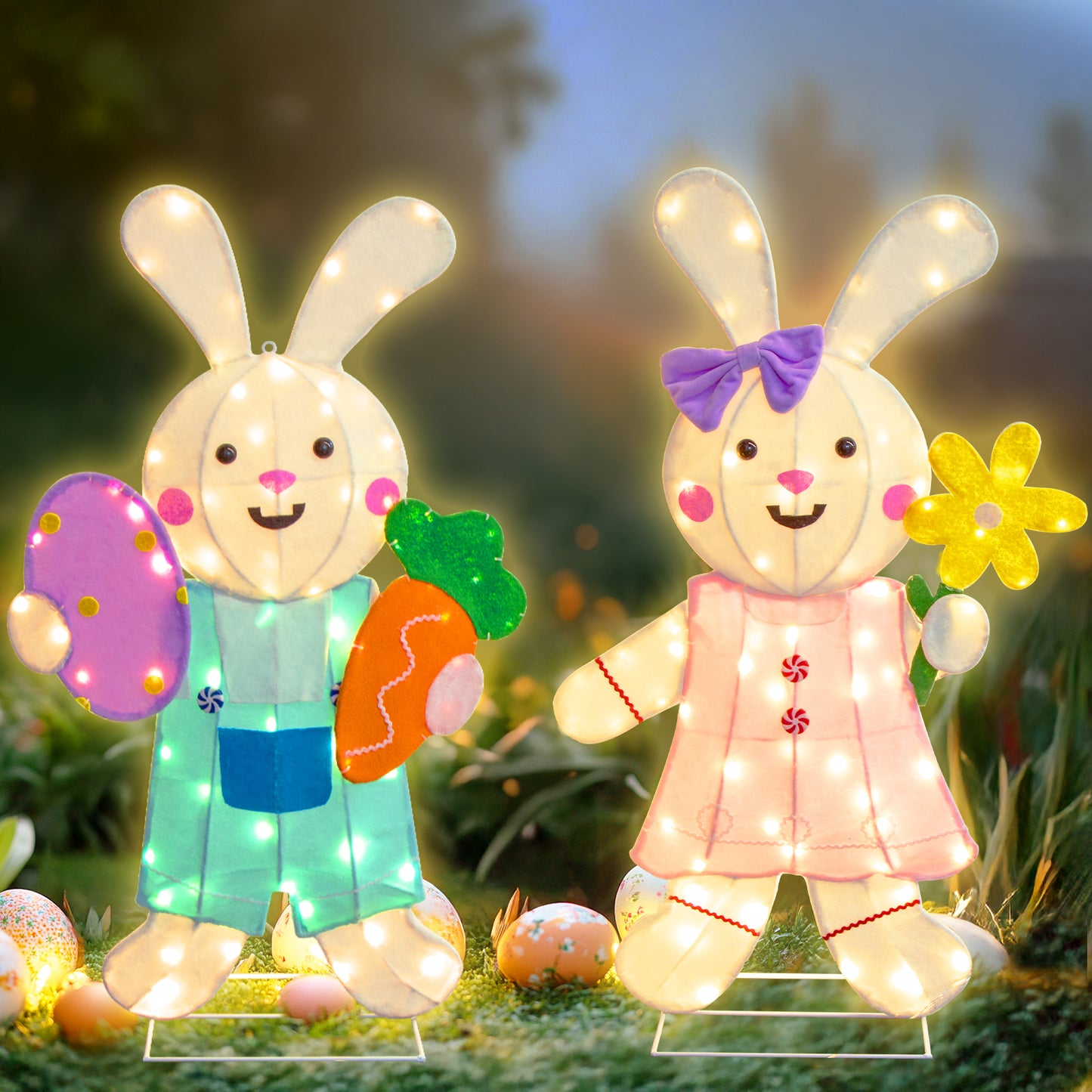 EAMBRITE 2 Pack Easter Decorations Outdoor Bunny Decor