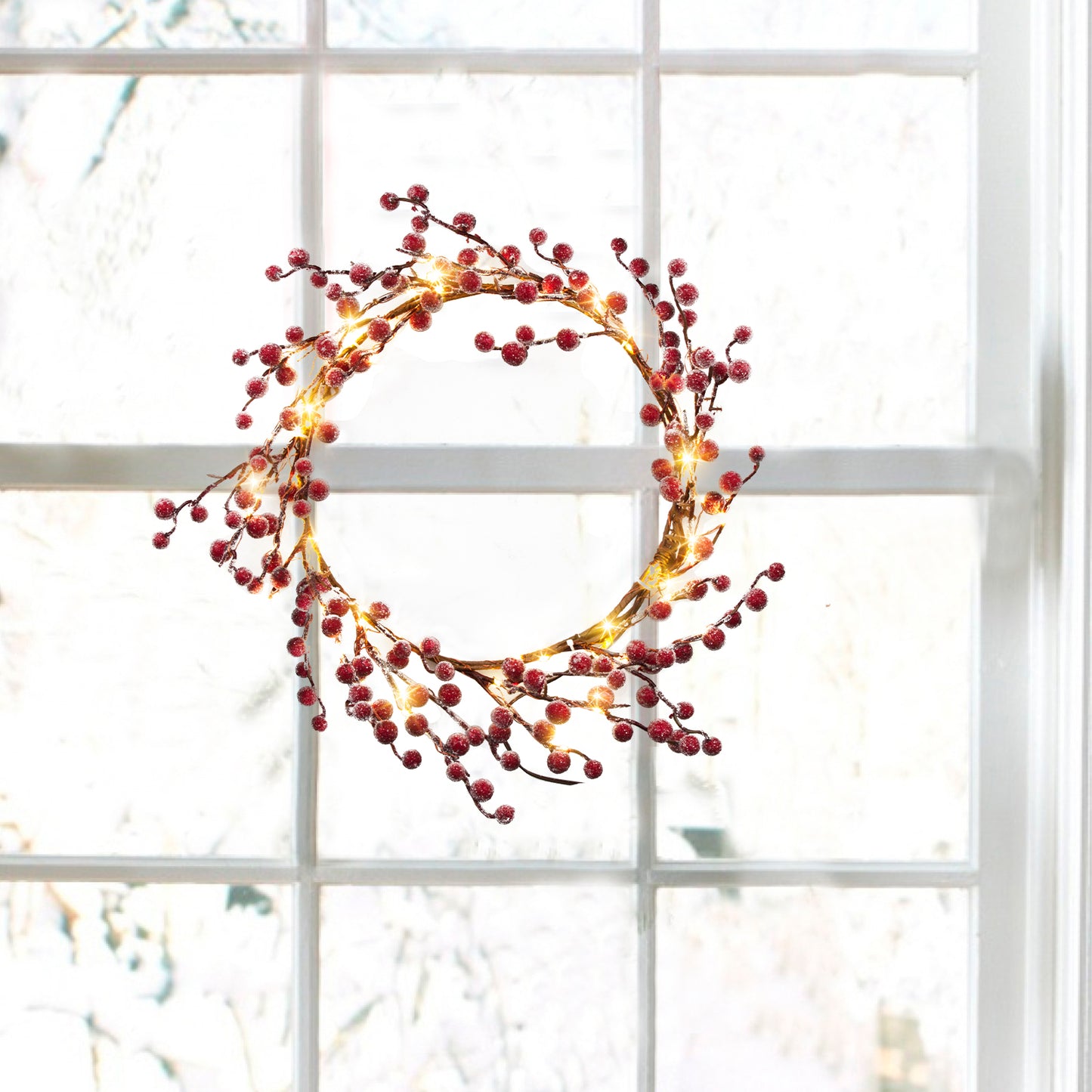 EAMBRITE Lighted Red Berry Garland, 6 FT 88 LED Christmas Garland with Warm White Lighs