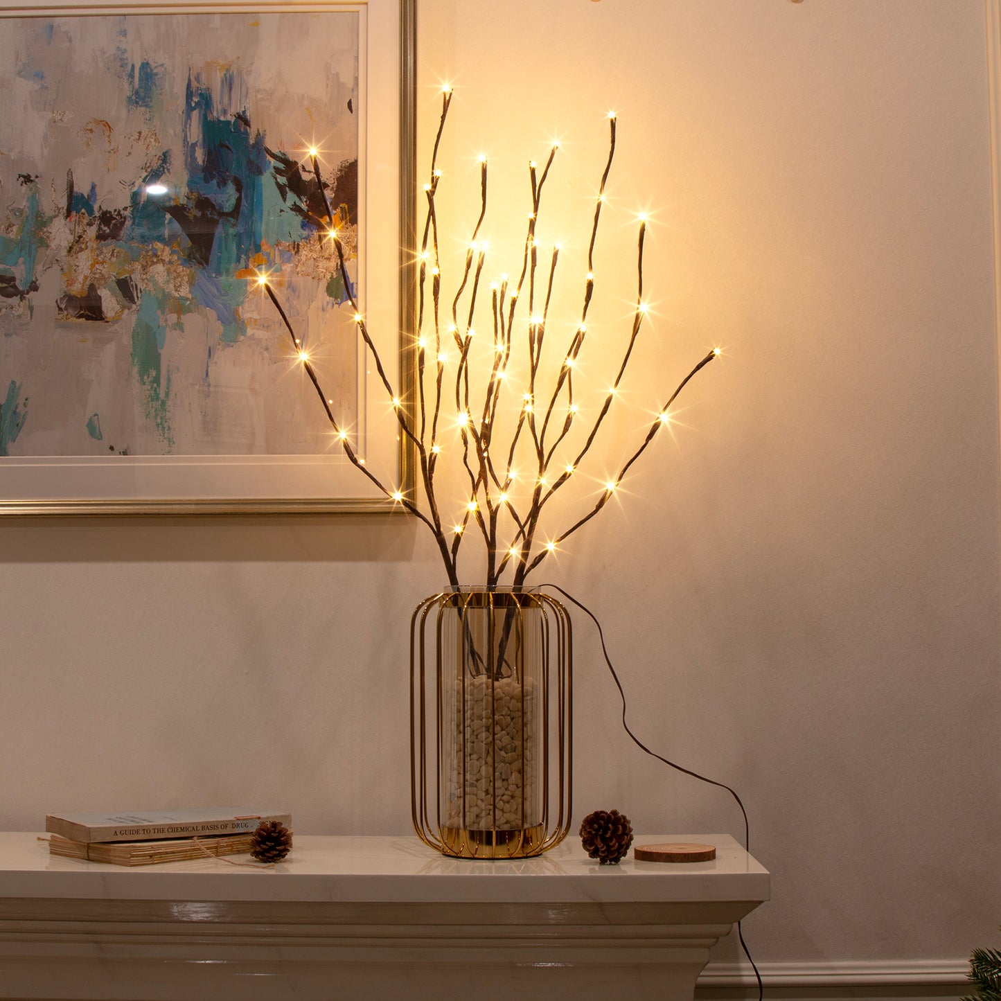 EAMBRITE 3PK Brown Lighted Twig Branches Pathway Light