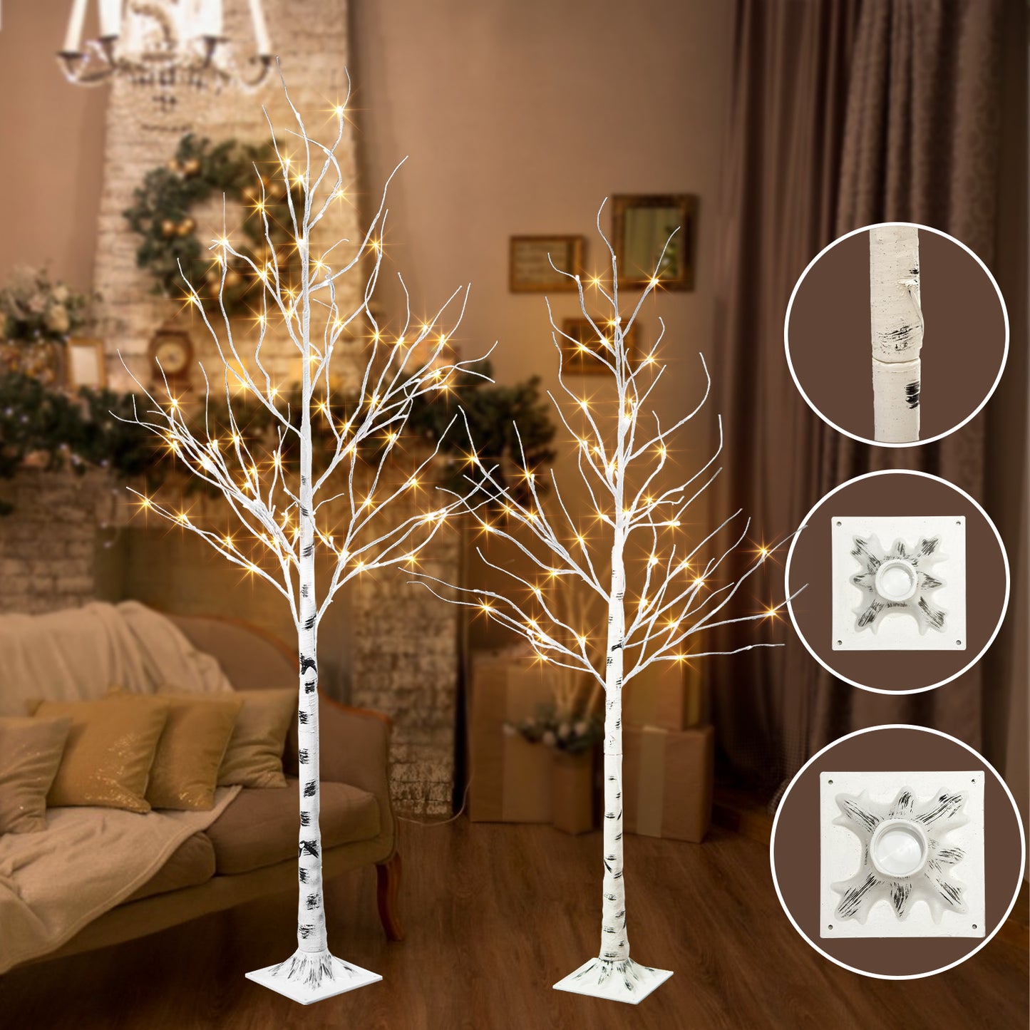EAMBRITE 5FT 6FT White Birch Tree Set Christmas Tree Decorations