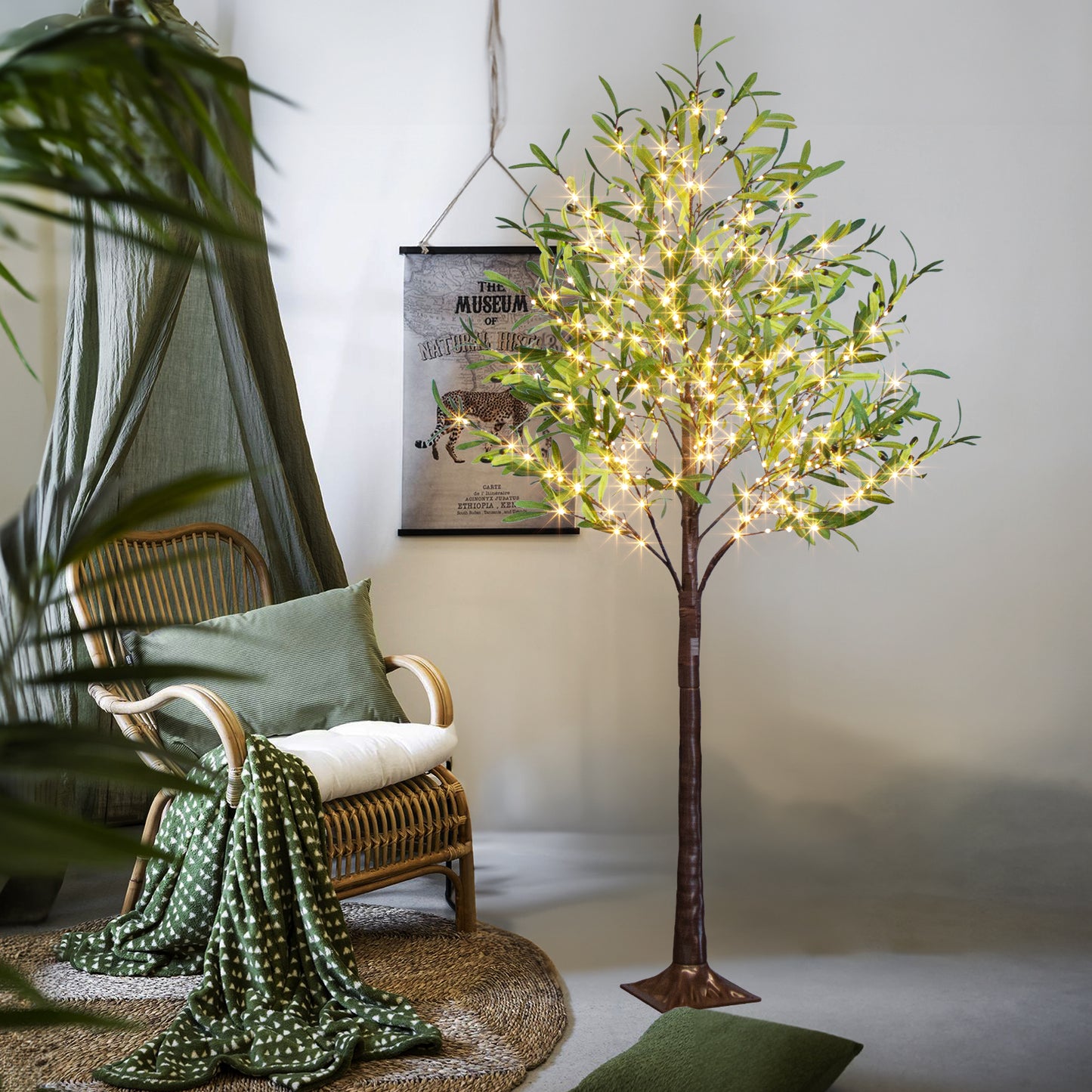 EAMBRITE Lighted Olive Tree Artificial Indoor, 6Ft Eucalyptus Tree with Fairy Lights