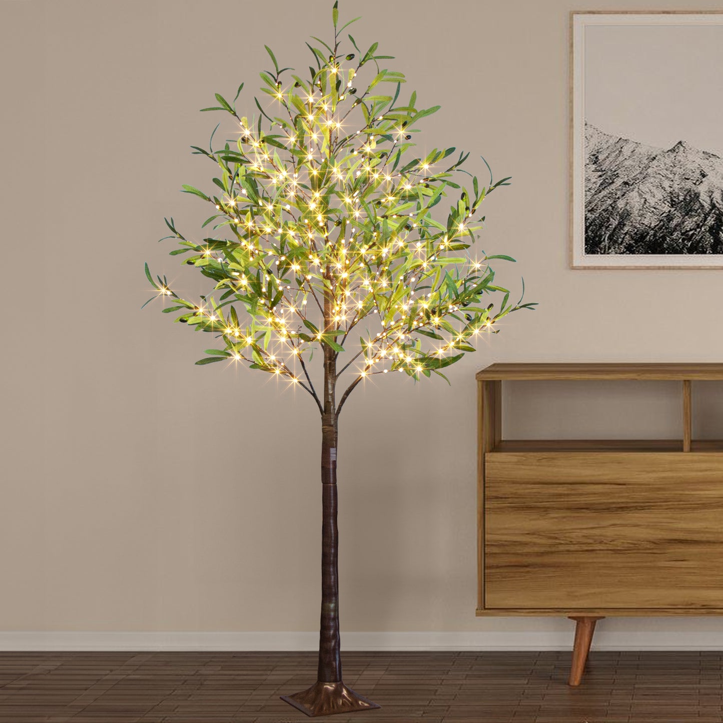 EAMBRITE Lighted Olive Tree Artificial Indoor, 6Ft Eucalyptus Tree with Fairy Lights