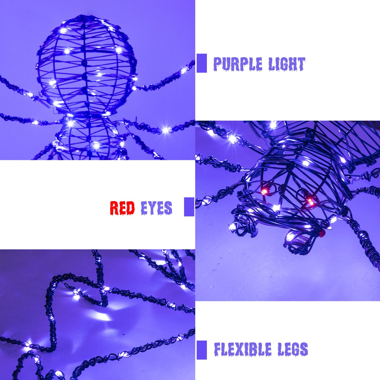EAMBRITE 5FT Halloween Giant Spider, Light Up Spider Outdoor with 84 LED Purple Lights