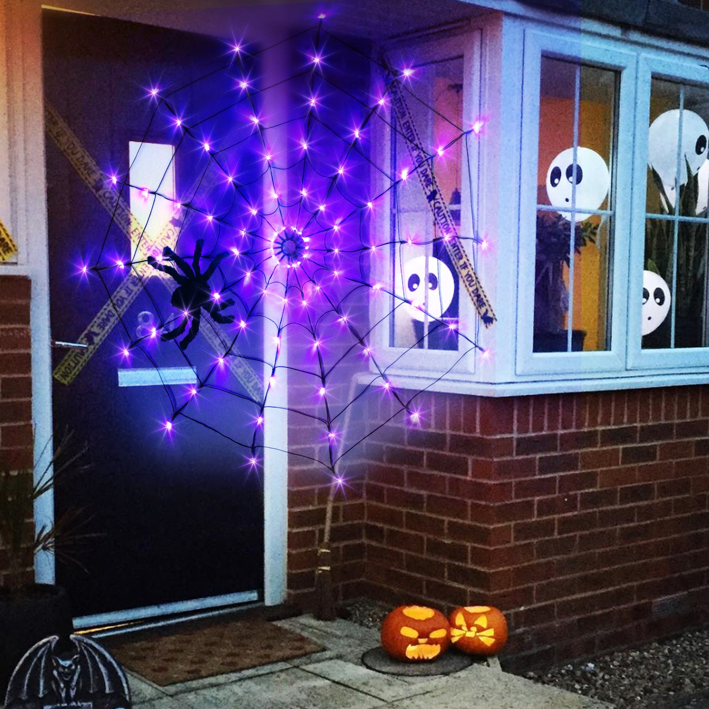 EAMBRITE Halloween Spider Web Lights with 84LED Orange/Purple Lights