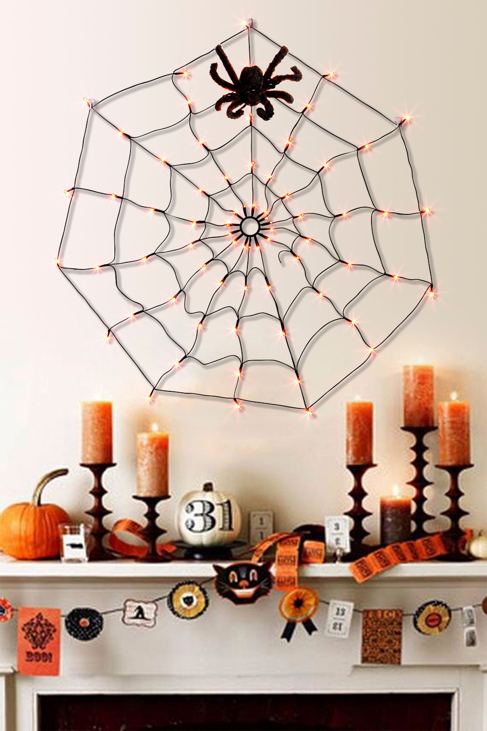 EAMBRITE Halloween Spider Web Lights with 70LED Orange Lights