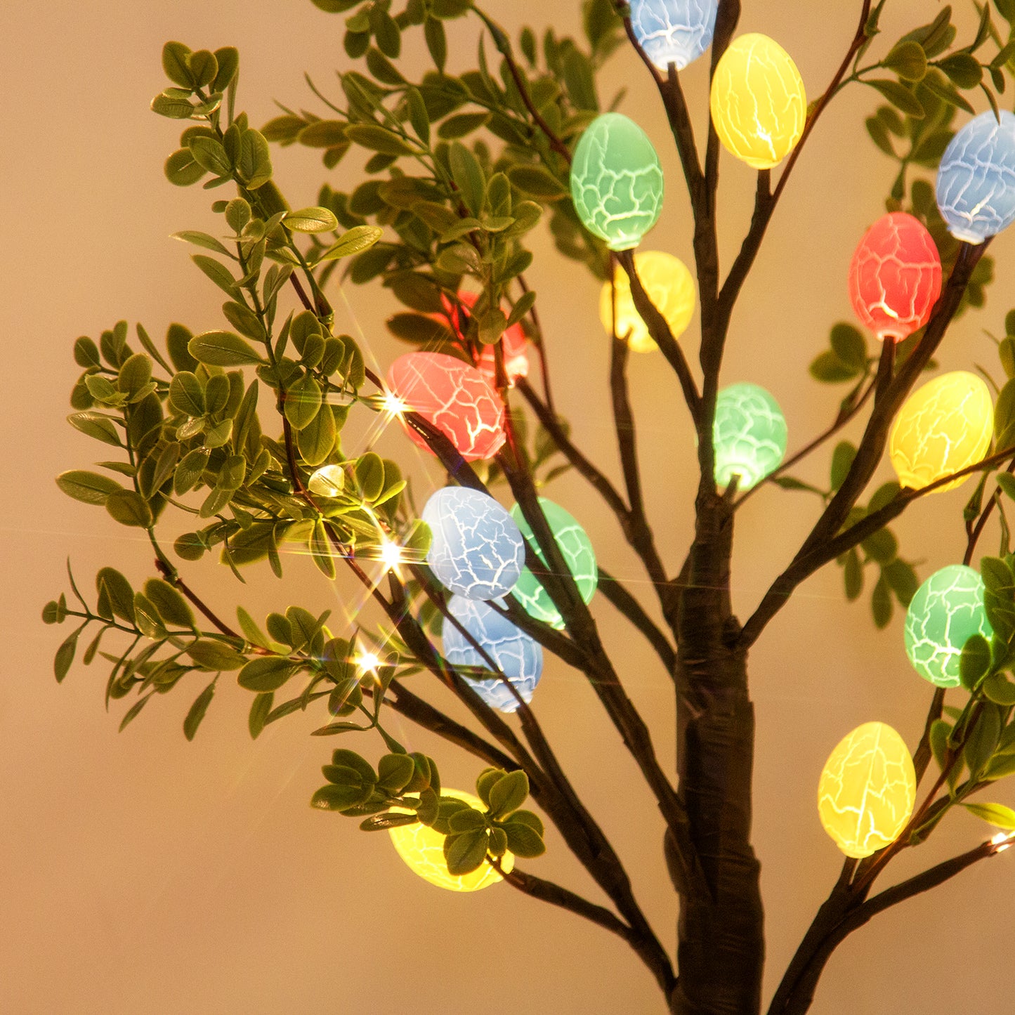 EAMBRITE Easter Decorations Easter Tree with Eggs, 2Ft Tabletop Tree with 24 LED Lights
