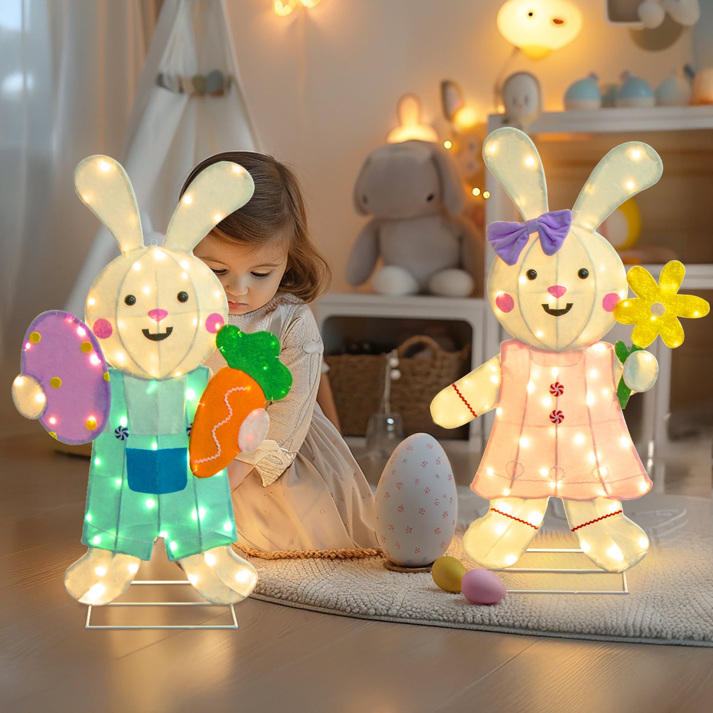 EAMBRITE 2 Pack Easter Decorations Outdoor Bunny Decor