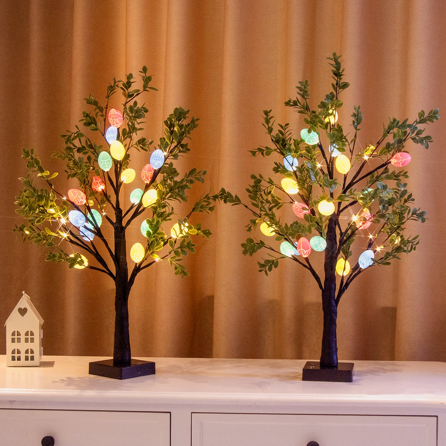 EAMBRITE Easter Decorations Easter Tree with Eggs, 2Ft Tabletop Tree with 24 LED Lights