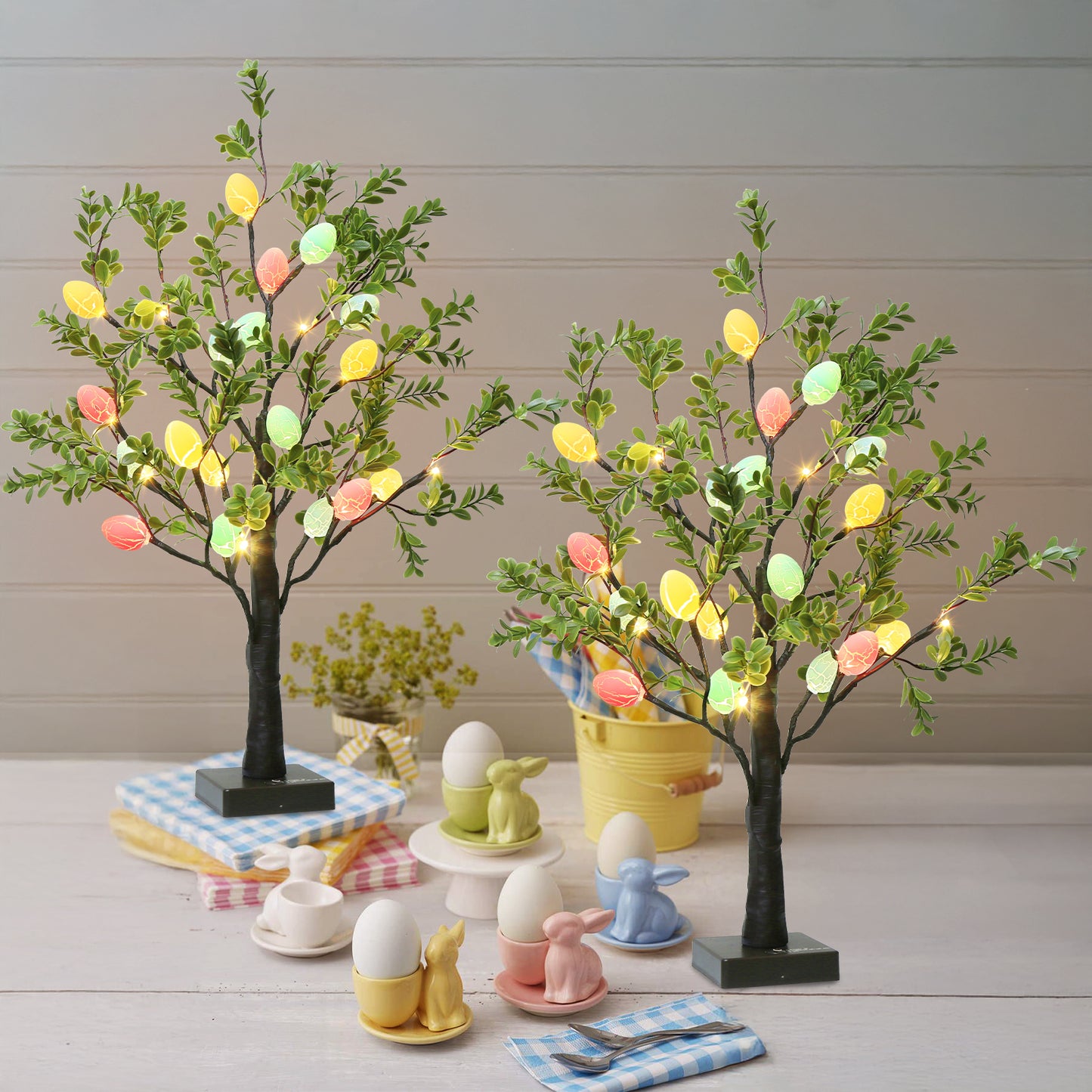 EAMBRITE Easter Decorations Easter Tree with Eggs, 2Ft Tabletop Tree with 24 LED Lights