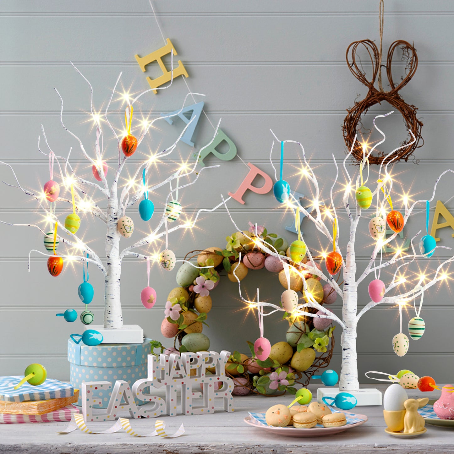 EAMBRITE Easter Decorations Easter Tree with 18x2 pcs Eggs Ornaments