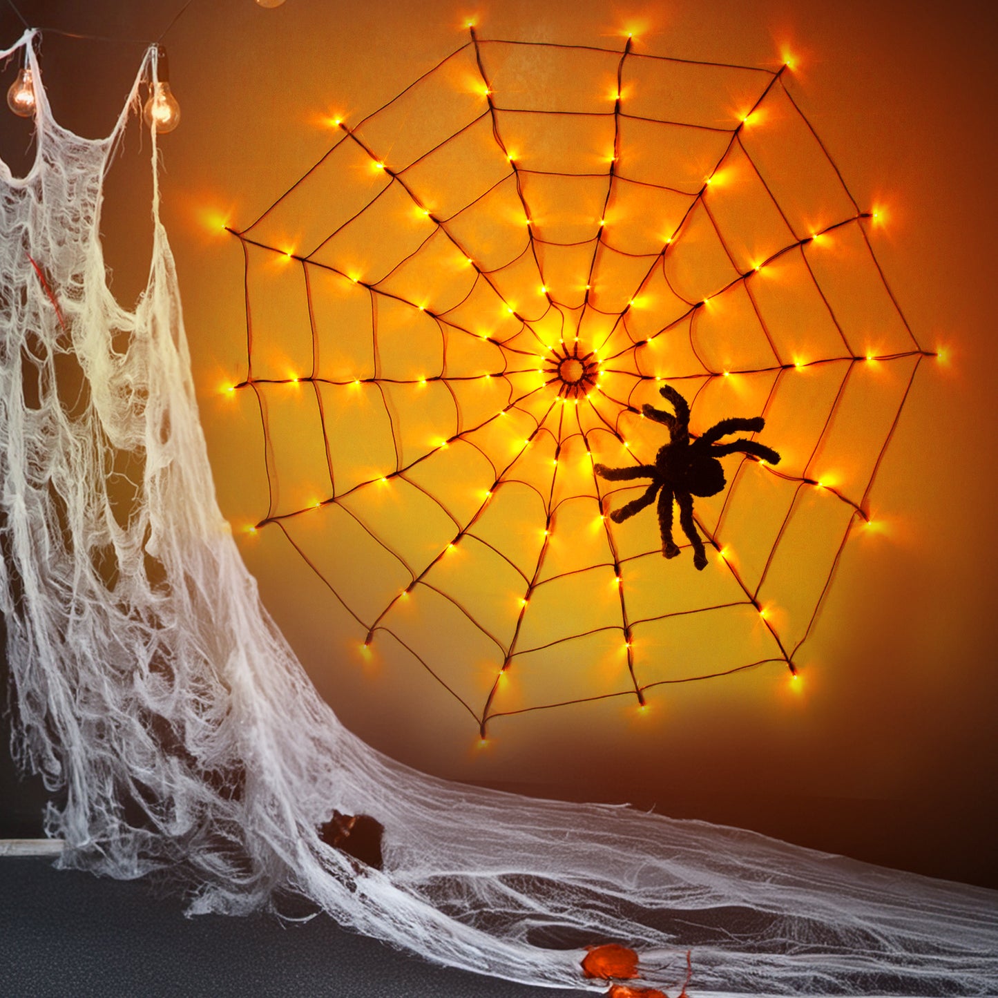 EAMBRITE Halloween Spider Web Lights with 84LED Orange/Purple Lights