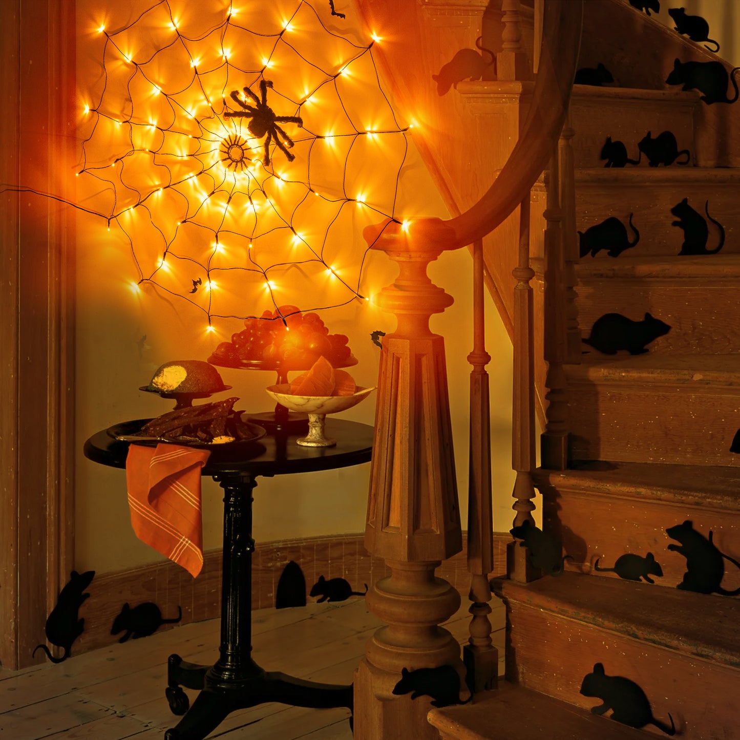 EAMBRITE Halloween Spider Web Lights with 70LED Orange Lights
