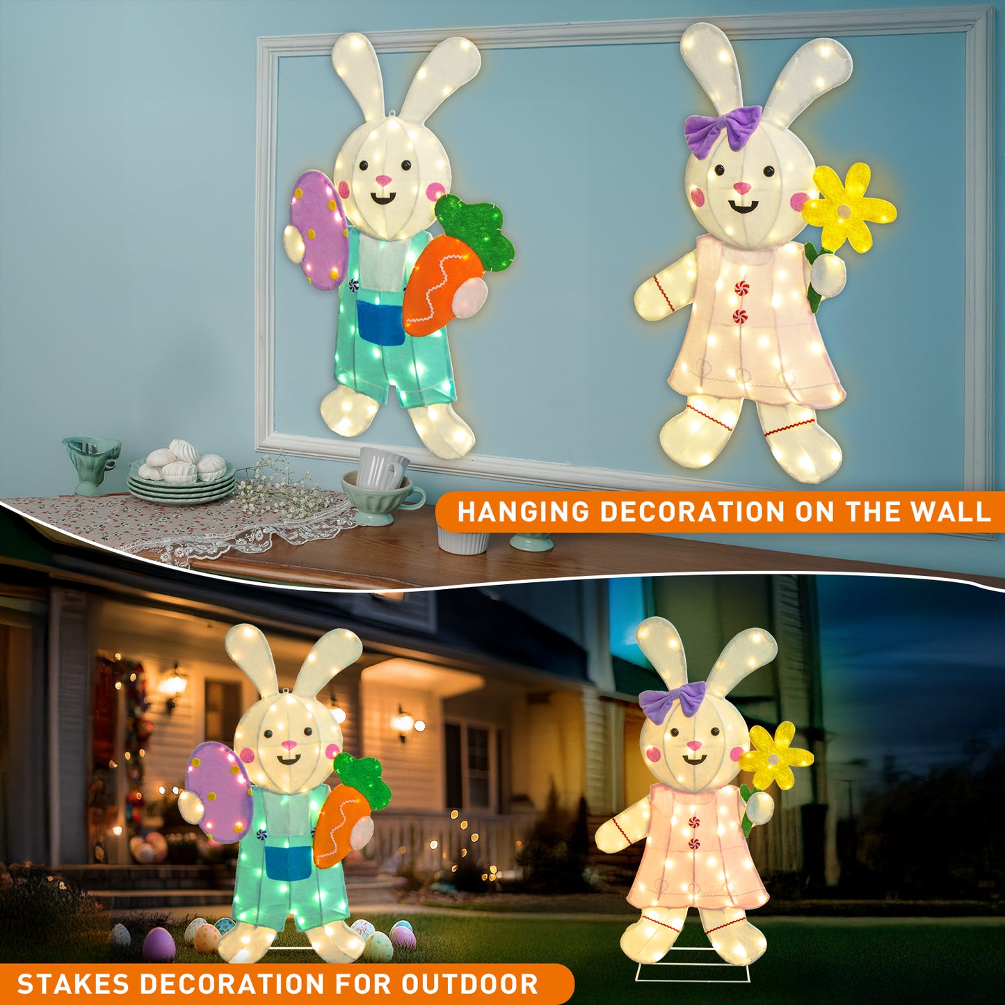 EAMBRITE 2 Pack Easter Decorations Outdoor Bunny Decor