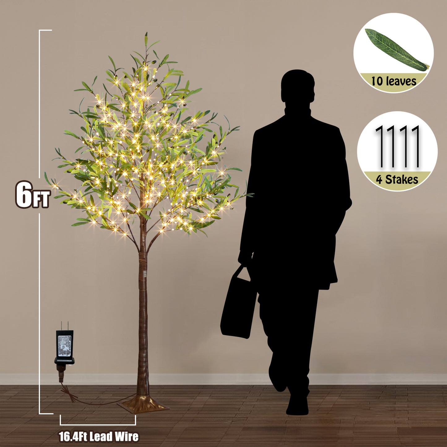 EAMBRITE Lighted Olive Tree Artificial Indoor, 6Ft Eucalyptus Tree with Fairy Lights