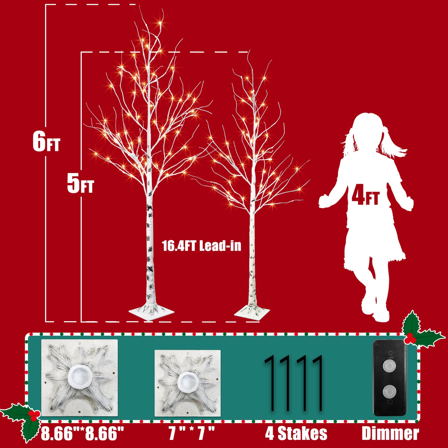 EAMBRITE 5FT 6FT White Birch Tree Set Christmas Tree Decorations