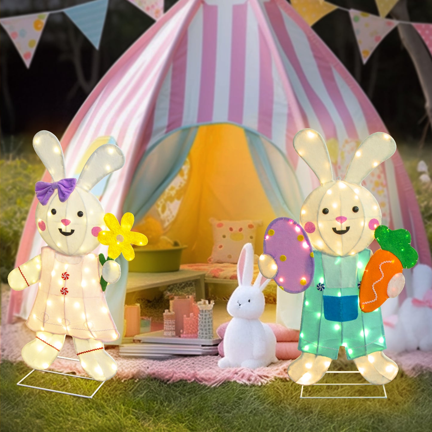 EAMBRITE 2 Pack Easter Decorations Outdoor Bunny Decor