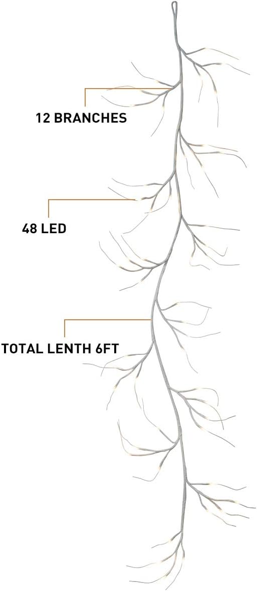EAMBRITE White Garland Lights, 6 FT 48 LED Lighted Twig Garlands Plug in