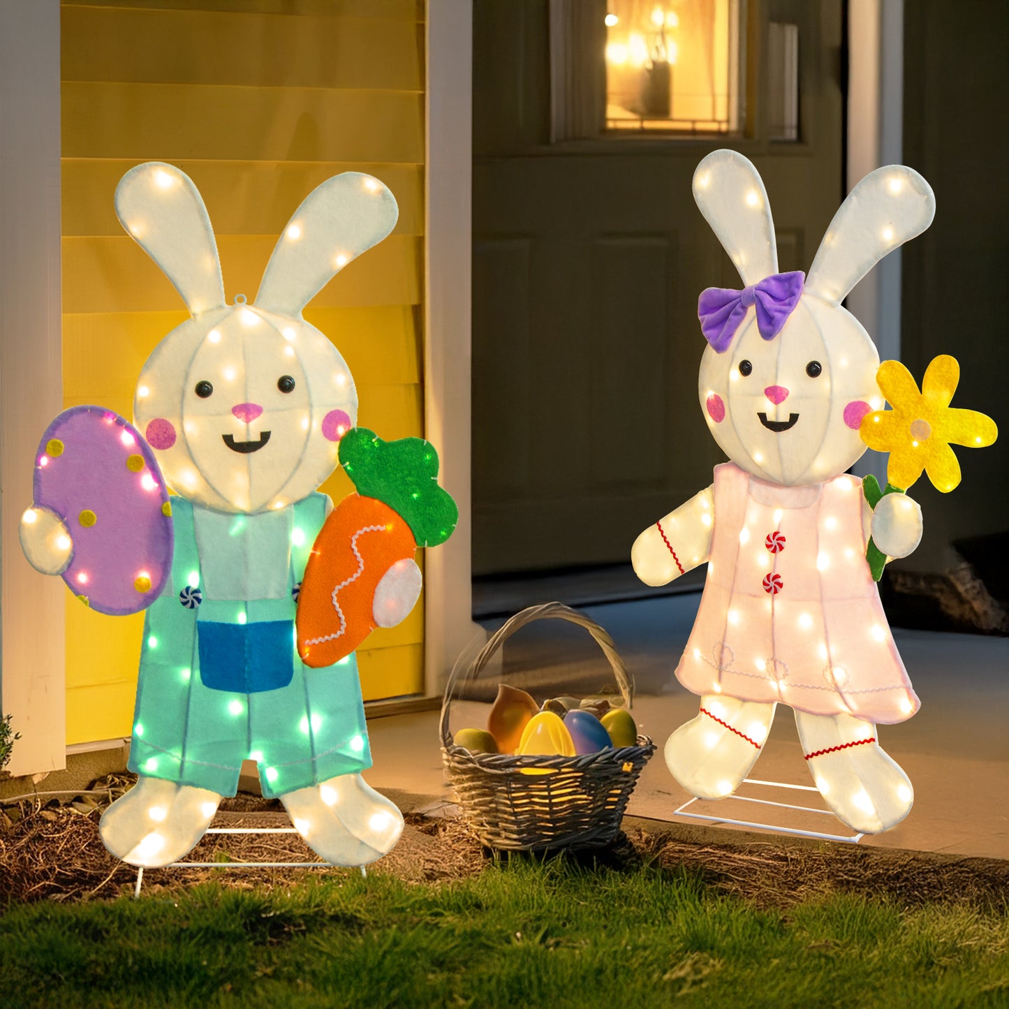 EAMBRITE 2 Pack Easter Decorations Outdoor Bunny Decor