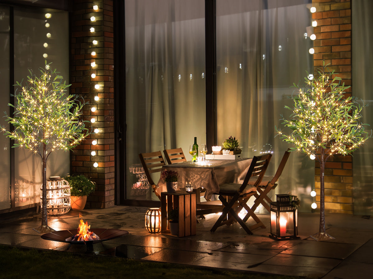 EAMBRITE Lighted Olive Tree Artificial Indoor, 6Ft Eucalyptus Tree with Fairy Lights