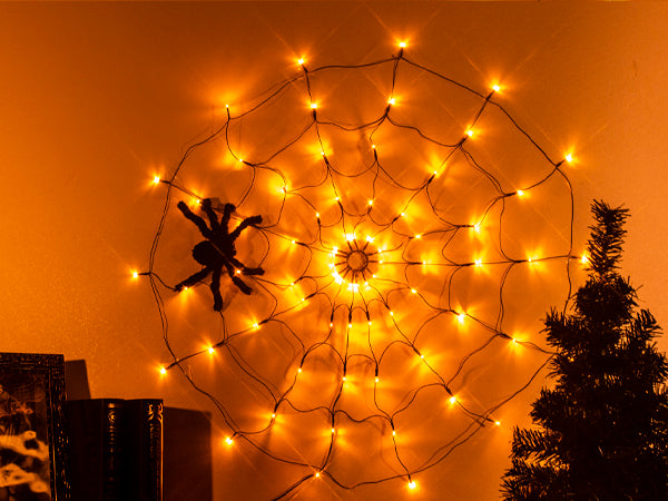 EAMBRITE Halloween Spider Web Lights with 70LED Orange Lights
