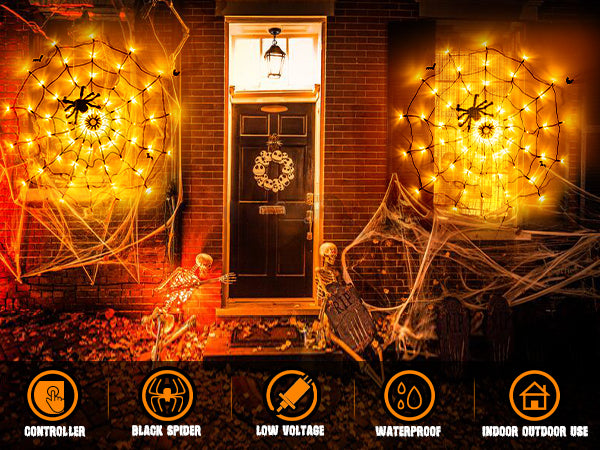 EAMBRITE Halloween Spider Web Lights with 70LED Orange Lights