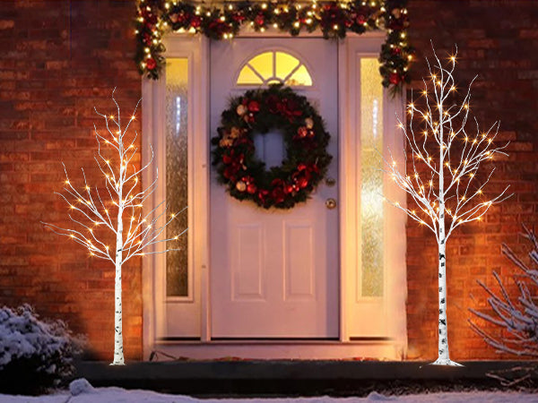 EAMBRITE 5FT 6FT White Birch Tree Set Christmas Tree Decorations