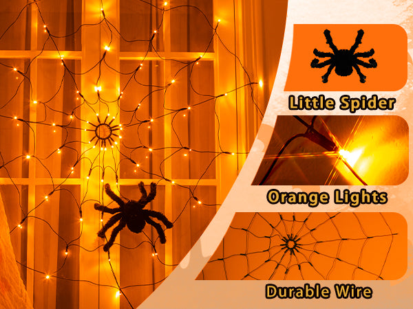 EAMBRITE Halloween Spider Web Lights with 70LED Orange Lights