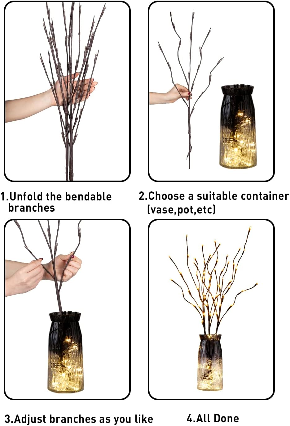 EAMBRITE 3PK Brown Lighted Twig Branches Pathway Light