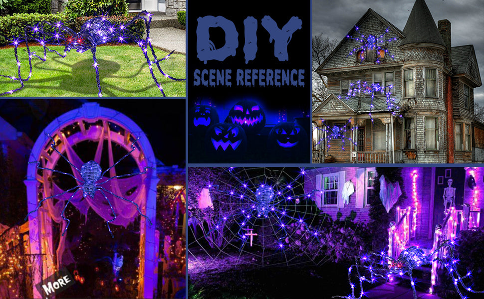 EAMBRITE 5FT Halloween Giant Spider, Light Up Spider Outdoor with 84 LED Purple Lights