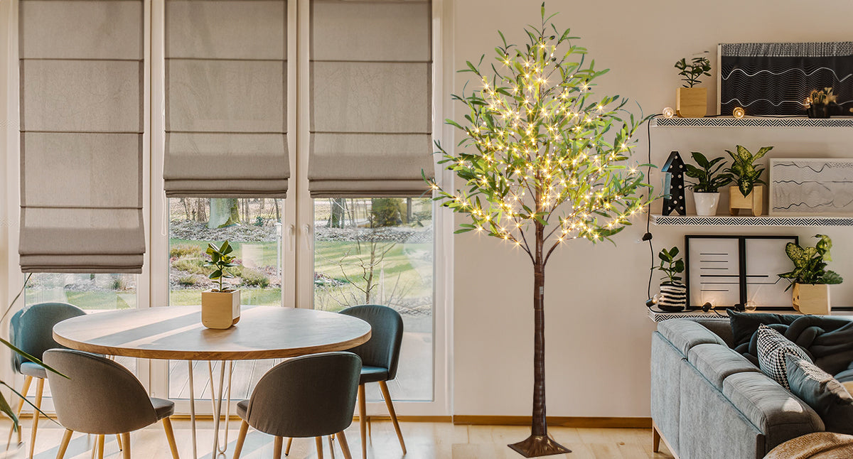 EAMBRITE Lighted Olive Tree Artificial Indoor, 6Ft Eucalyptus Tree with Fairy Lights