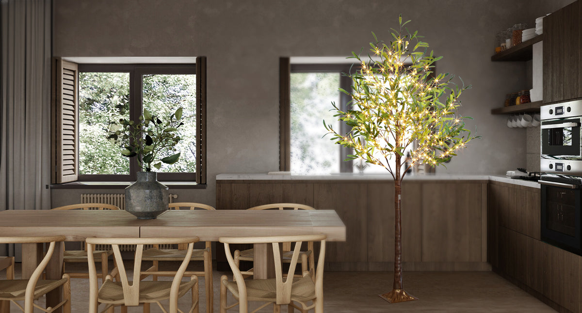 EAMBRITE Lighted Olive Tree Artificial Indoor, 6Ft Eucalyptus Tree with Fairy Lights
