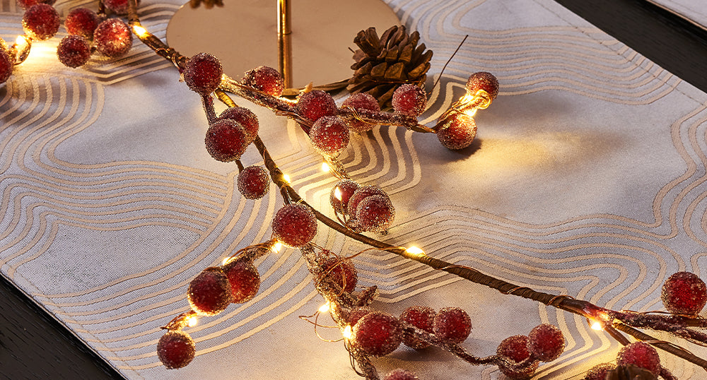 EAMBRITE Lighted Red Berry Garland, 6 FT 88 LED Christmas Garland with Warm White Lighs