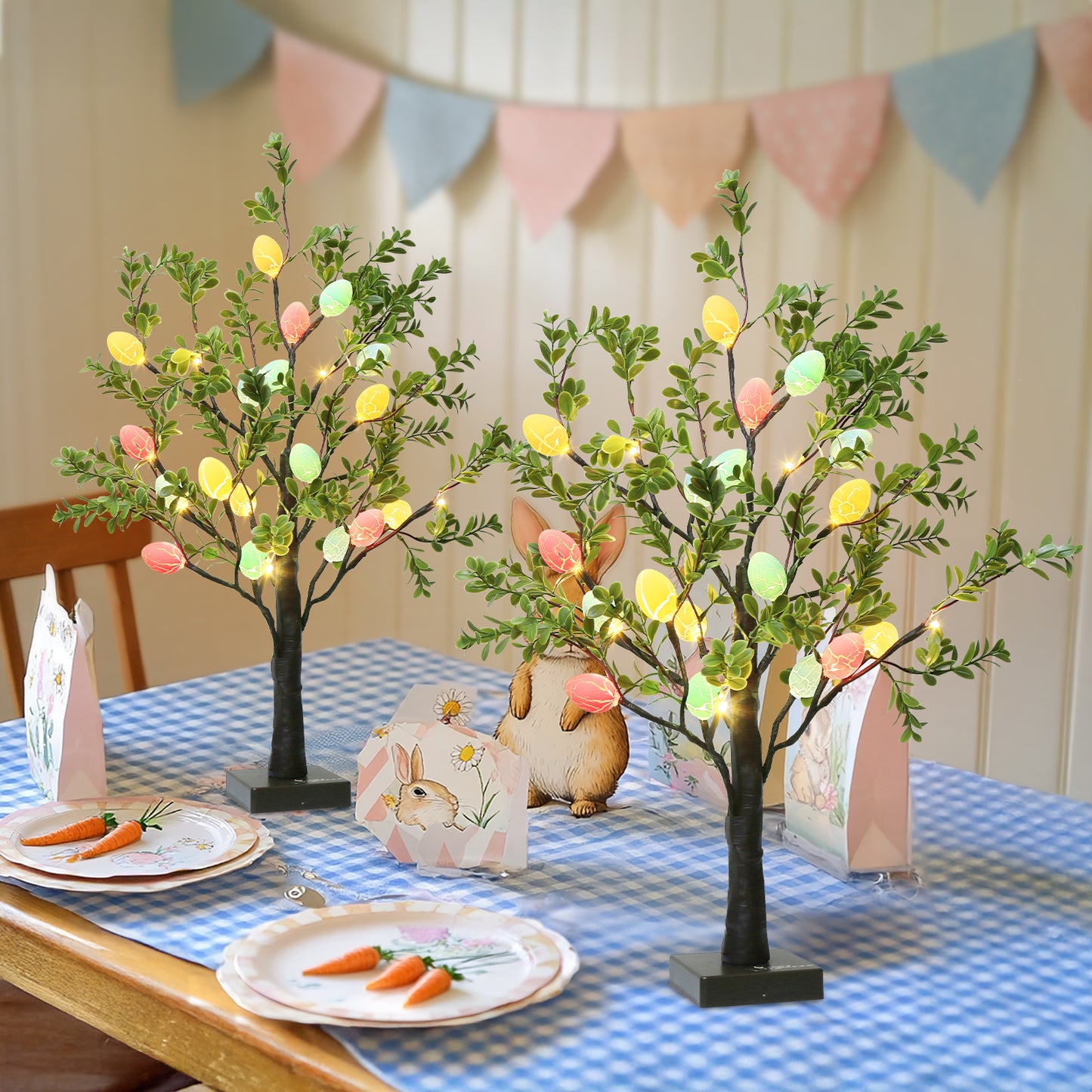 EAMBRITE Easter Decorations Easter Tree with Eggs, 2Ft Tabletop Tree with 24 LED Lights
